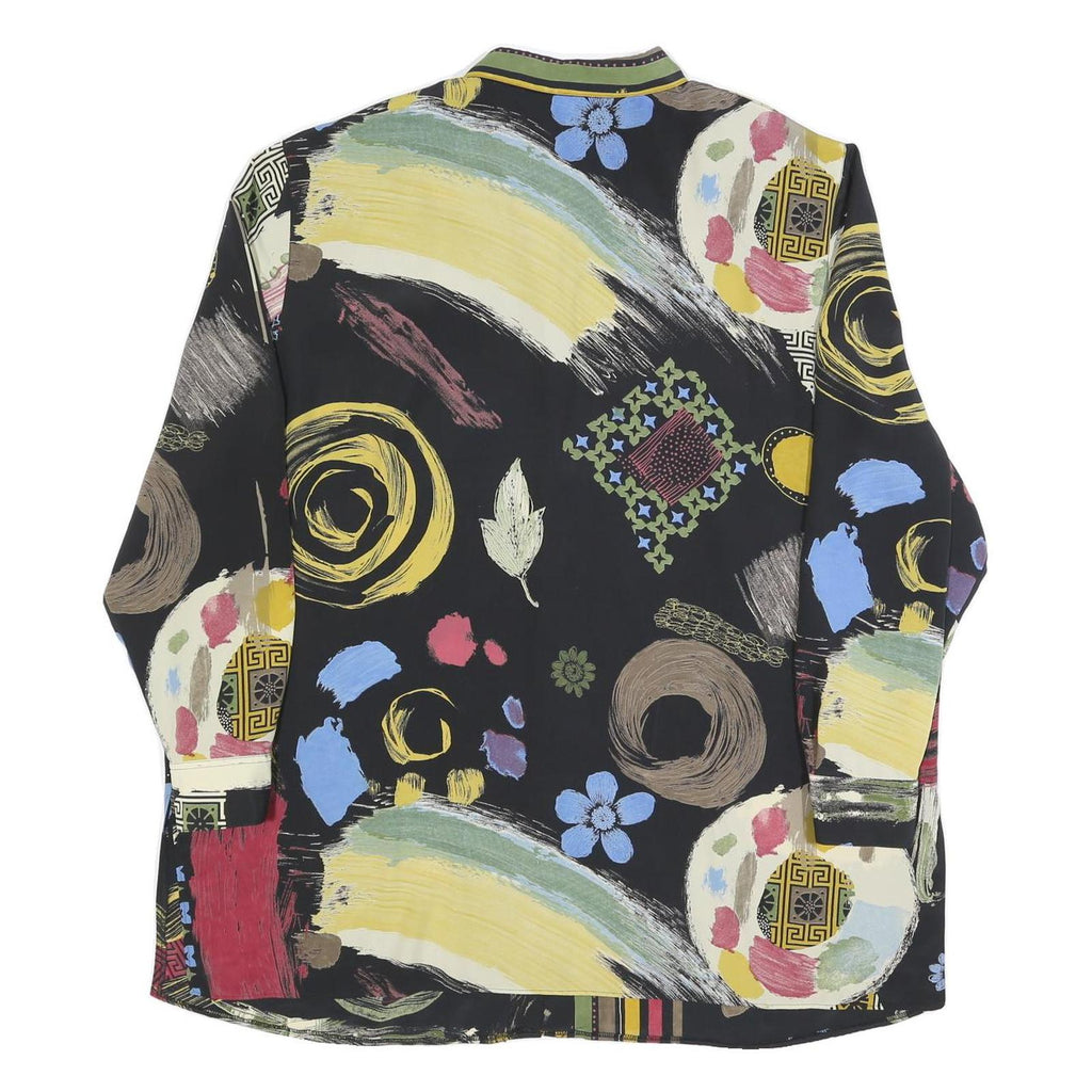 ERFE Womens Black Abstract Floral Shirt Dress Polyester Long Sleeve L Casual