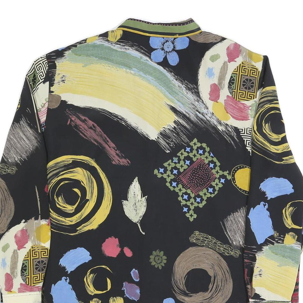 ERFE Womens Black Abstract Floral Shirt Dress Polyester Long Sleeve L Casual