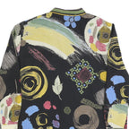 ERFE Womens Black Abstract Floral Shirt Dress Polyester Long Sleeve L Casual