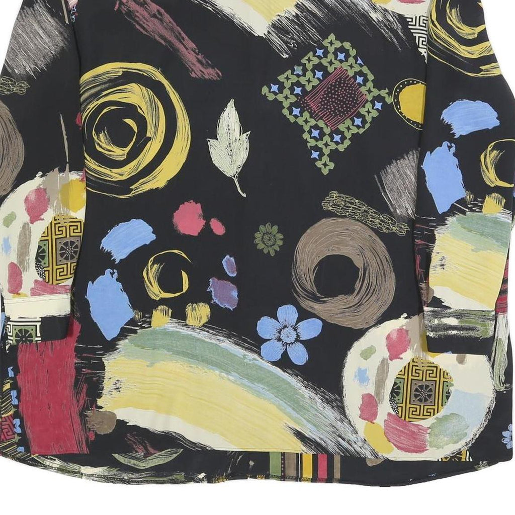 ERFE Womens Black Abstract Floral Shirt Dress Polyester Long Sleeve L Casual