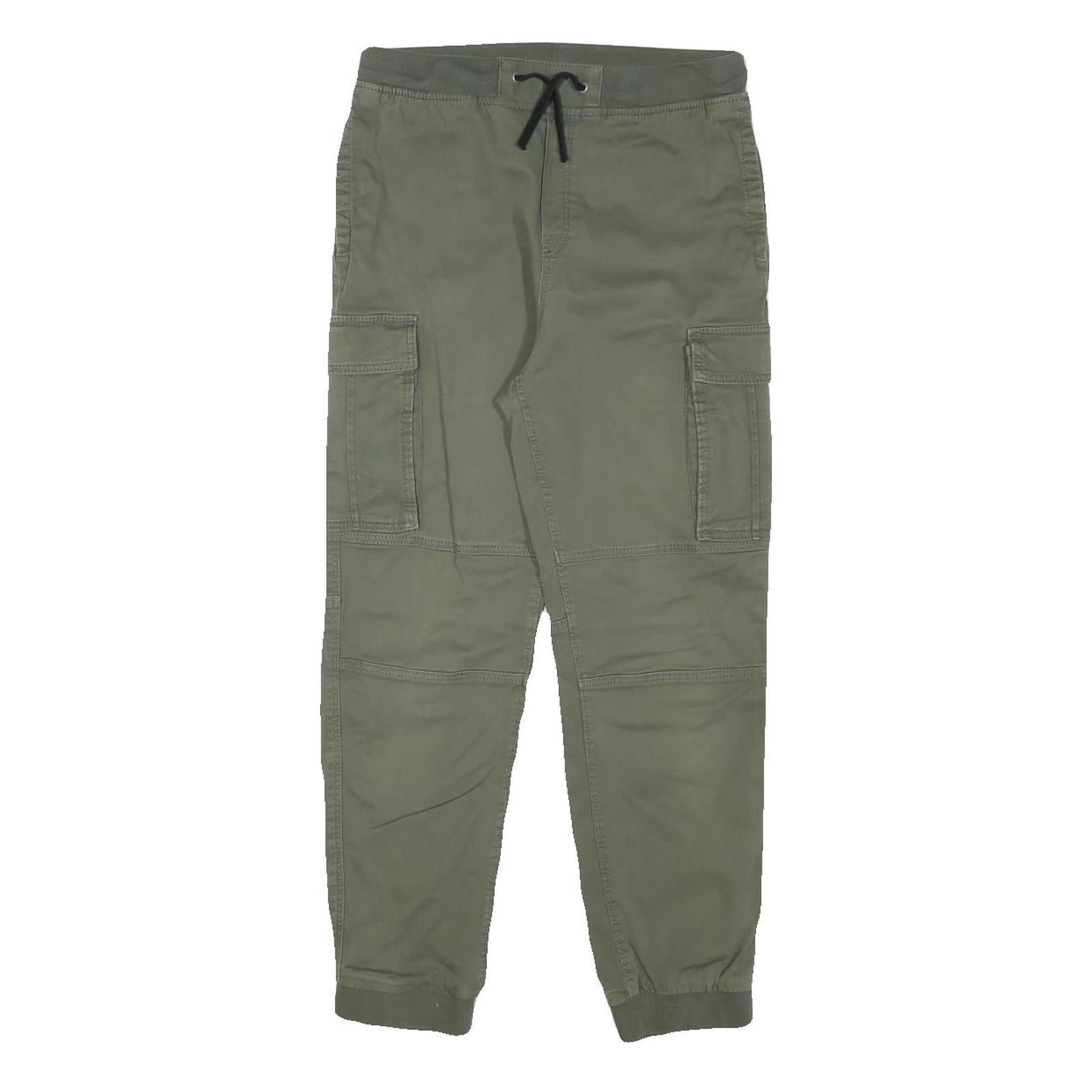 H&M Womens Cotton Blend Green Drawstring Regular Cargo Trousers W26 L24