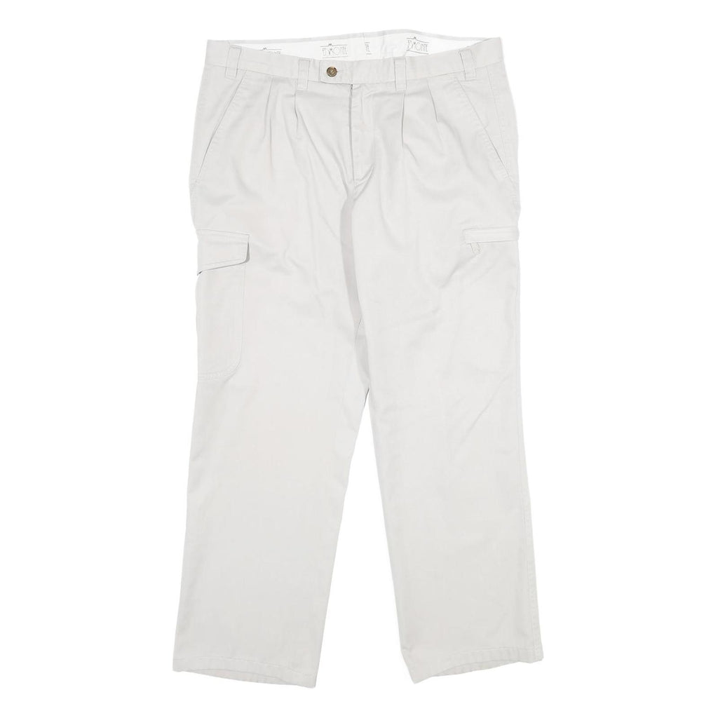 EDMONTE Mens Cotton Blend Regular Fit White Trousers W34 L28 Zip Closure Casual