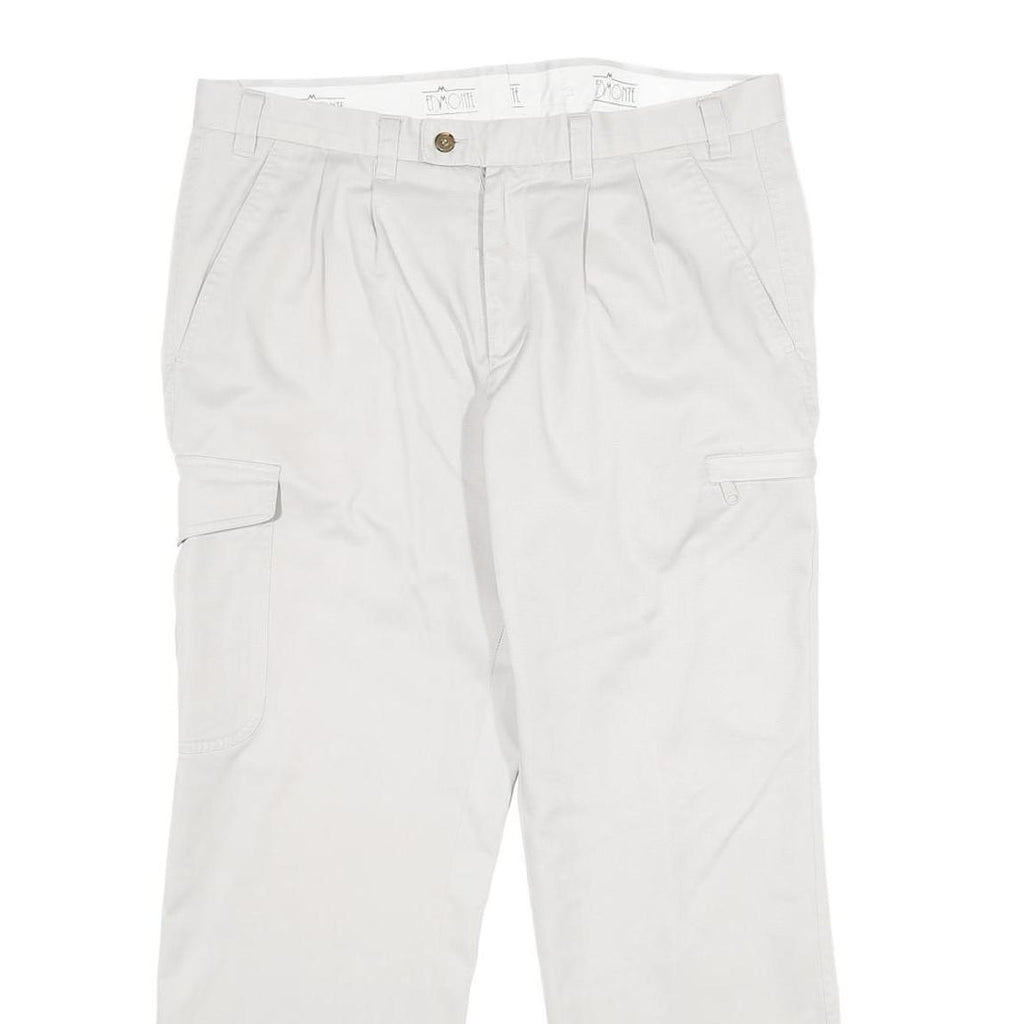 EDMONTE Mens Cotton Blend Regular Fit White Trousers W34 L28 Zip Closure Casual