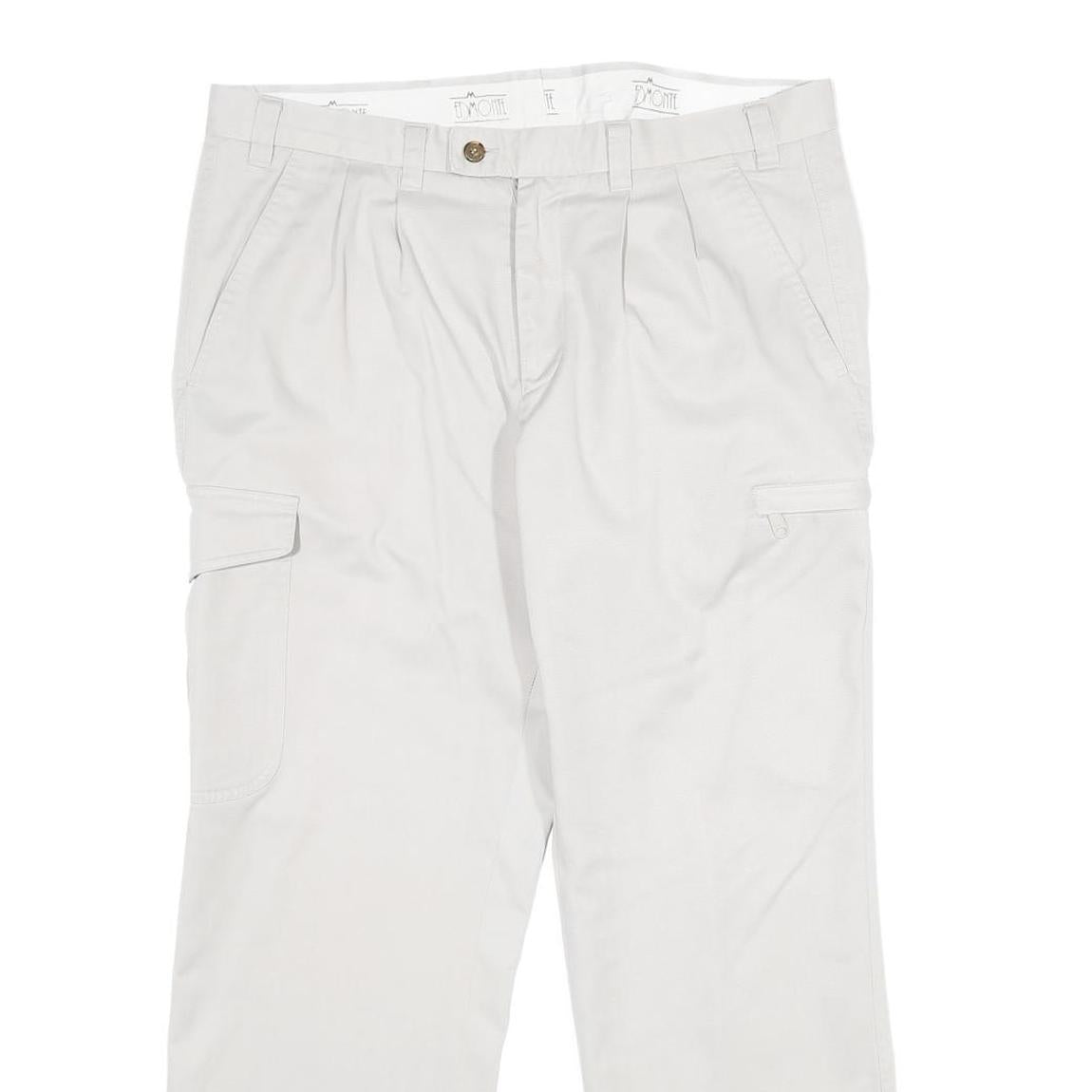 EDMONTE Mens Cotton Blend Regular Fit White Trousers W34 L28 Zip Closure Casual