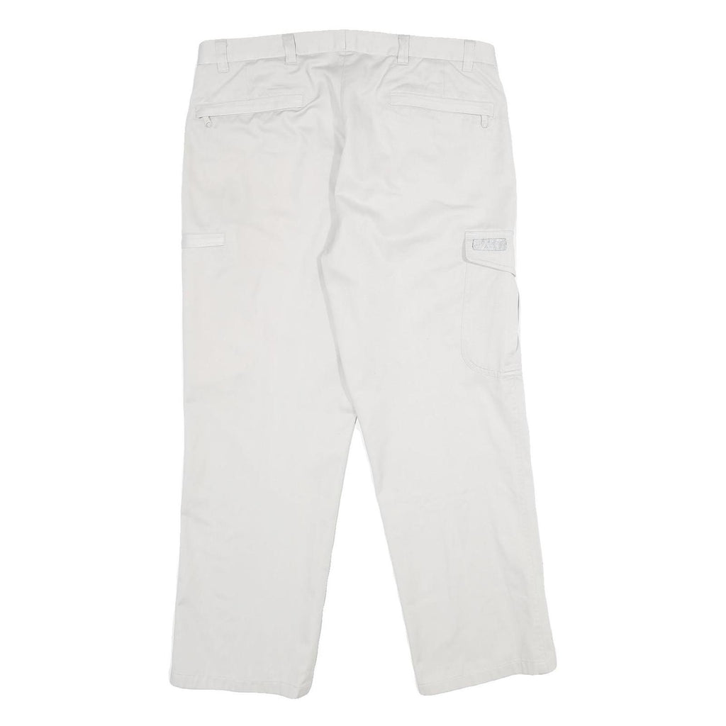 EDMONTE Mens Cotton Blend Regular Fit White Trousers W34 L28 Zip Closure Casual