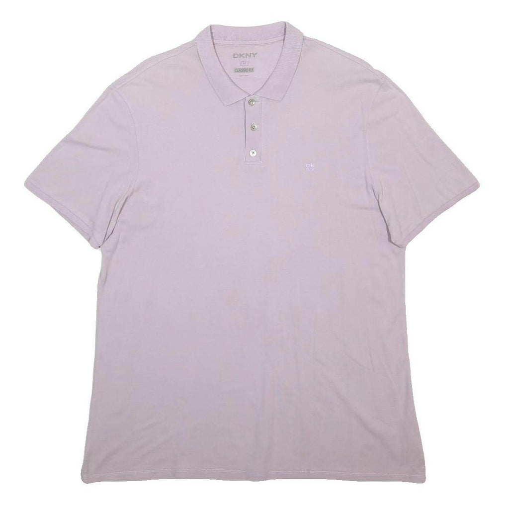 DKNY Mens Lilac Polo Shirt M Cotton Blend Short Sleeve Plain Casual
