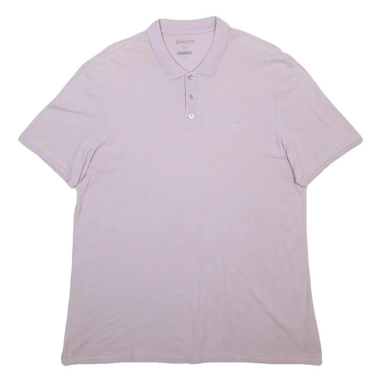 DKNY Mens Lilac Polo Shirt M Cotton Blend Short Sleeve Plain Casual