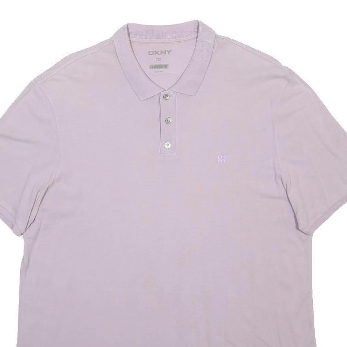 DKNY Mens Lilac Polo Shirt M Cotton Blend Short Sleeve Plain Casual