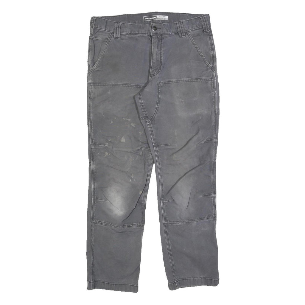 CARHARTT Mens Cotton Blend Relaxed Grey Trousers W32 L30 Workwear Durable Zip