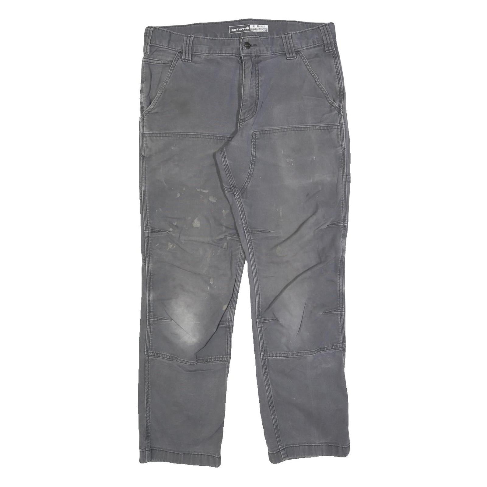 CARHARTT Mens Cotton Blend Relaxed Grey Trousers W32 L30 Workwear Durable Zip
