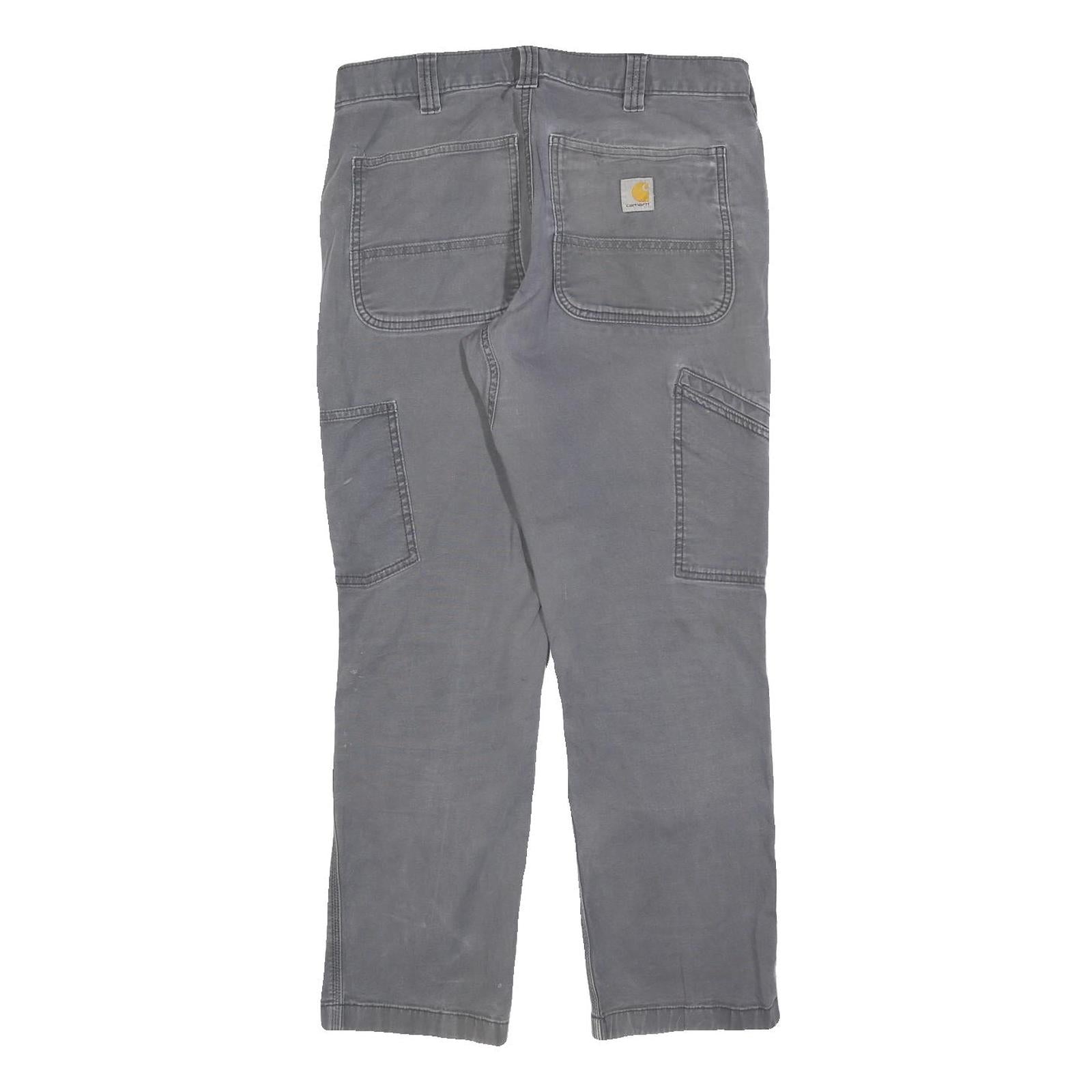 CARHARTT Mens Cotton Blend Relaxed Grey Trousers W32 L30 Workwear Durable Zip
