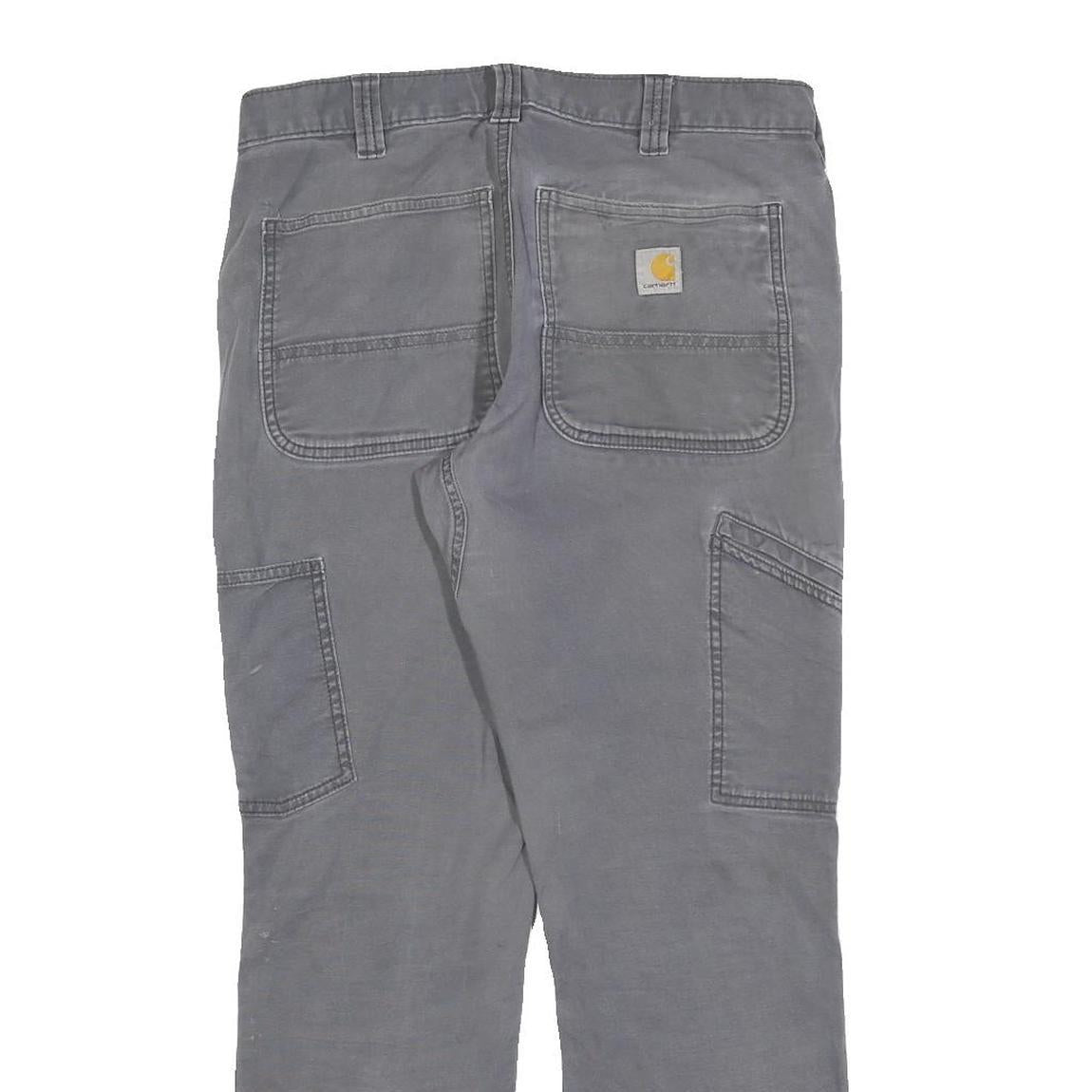 CARHARTT Mens Cotton Blend Relaxed Grey Trousers W32 L30 Workwear Durable Zip