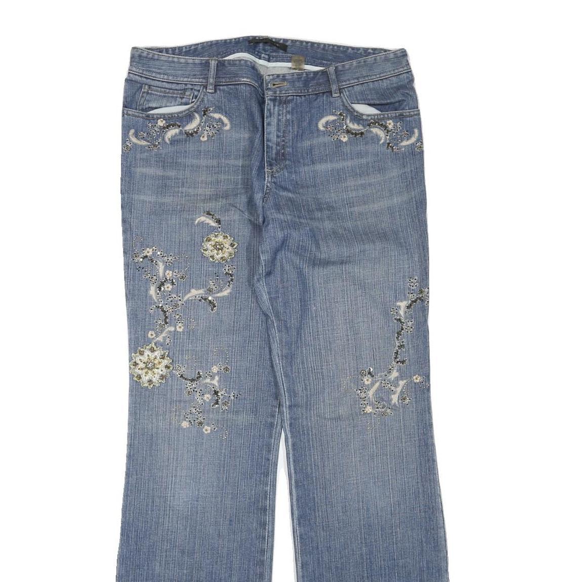 ELIE TAHARI Womens Regular Fit Blue Denim Embellished Jeans W34 L34