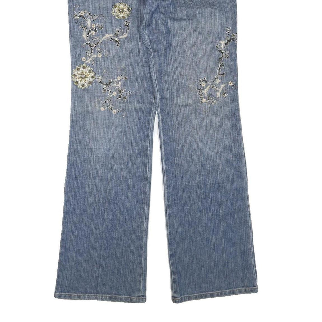 ELIE TAHARI Womens Regular Fit Blue Denim Embellished Jeans W34 L34