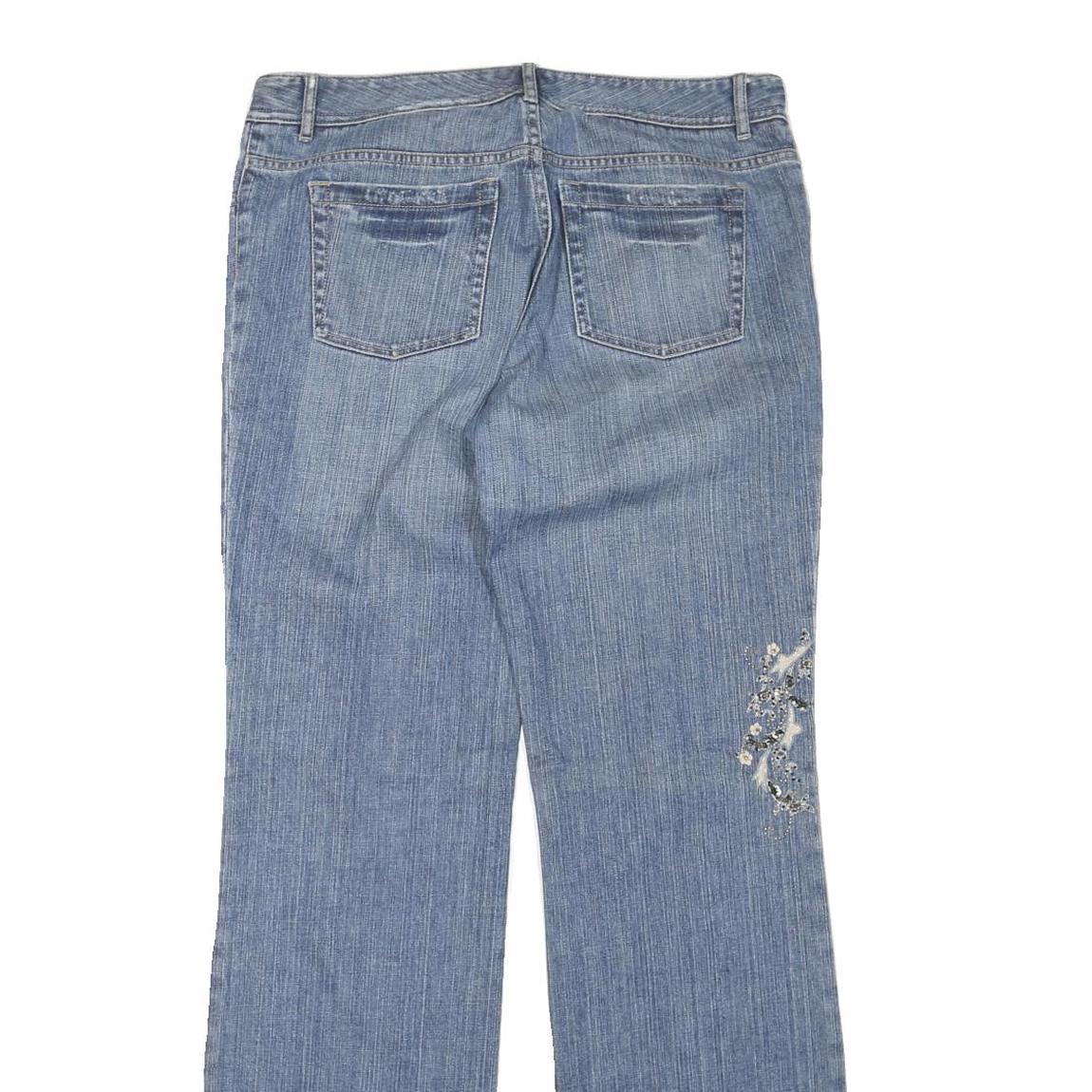 ELIE TAHARI Womens Regular Fit Blue Denim Embellished Jeans W34 L34