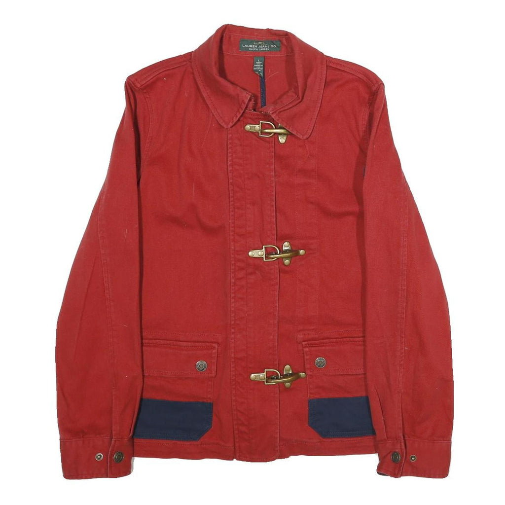 LAUREN RALPH LAUREN Womens Red & Navy Cotton Jacket L Woven Zip Closure