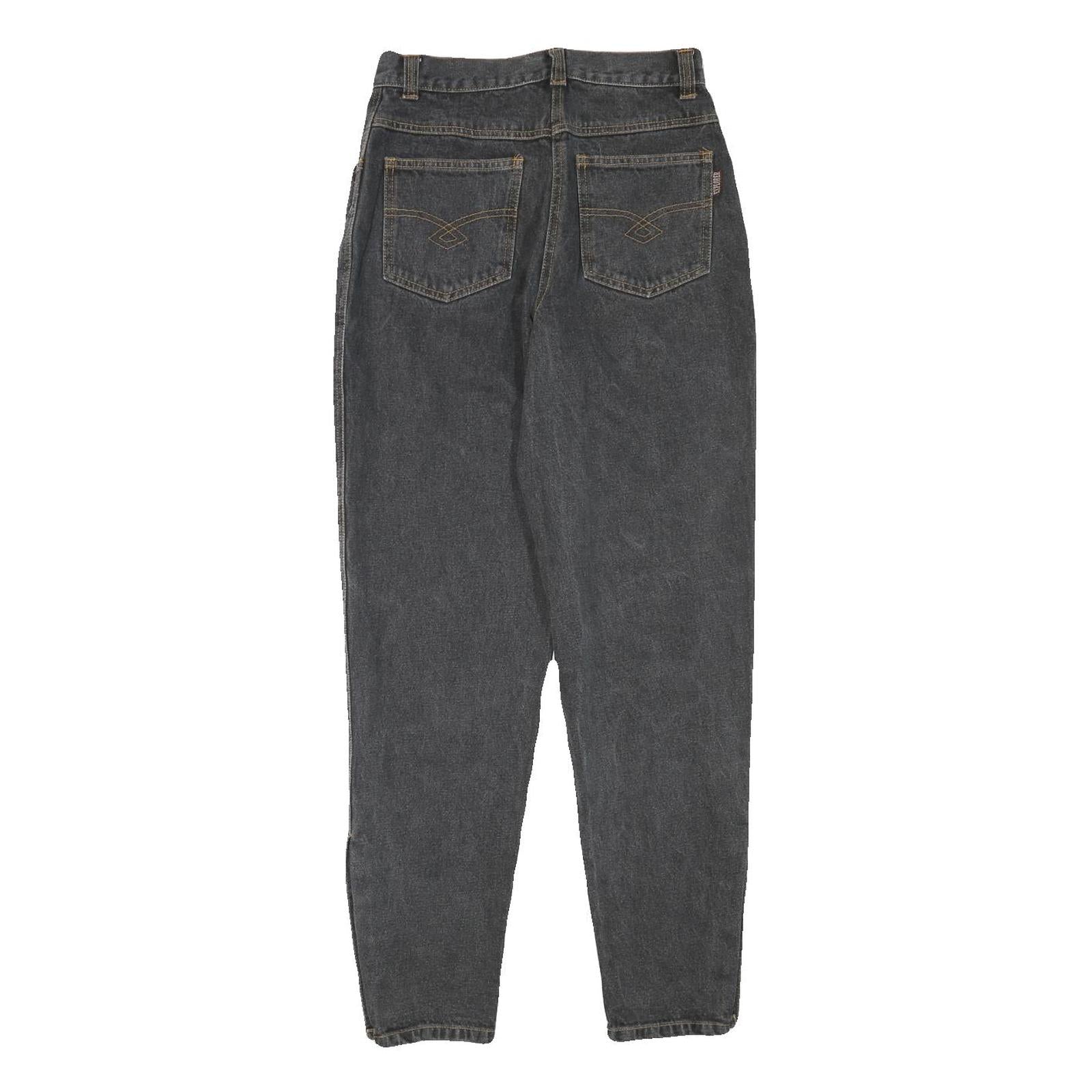 EXPLORER Womens Relaxed Black Denim Jeans Stone Wash W26 L29 Button Detail