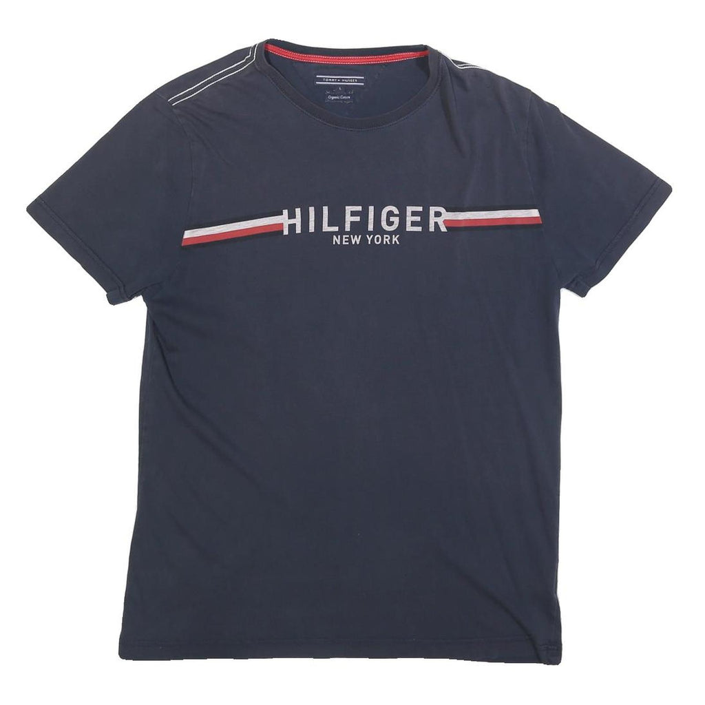 TOMMY HILFIGER Mens Blue Graphic T-Shirt L Short Sleeve Crew Neck Logo Print