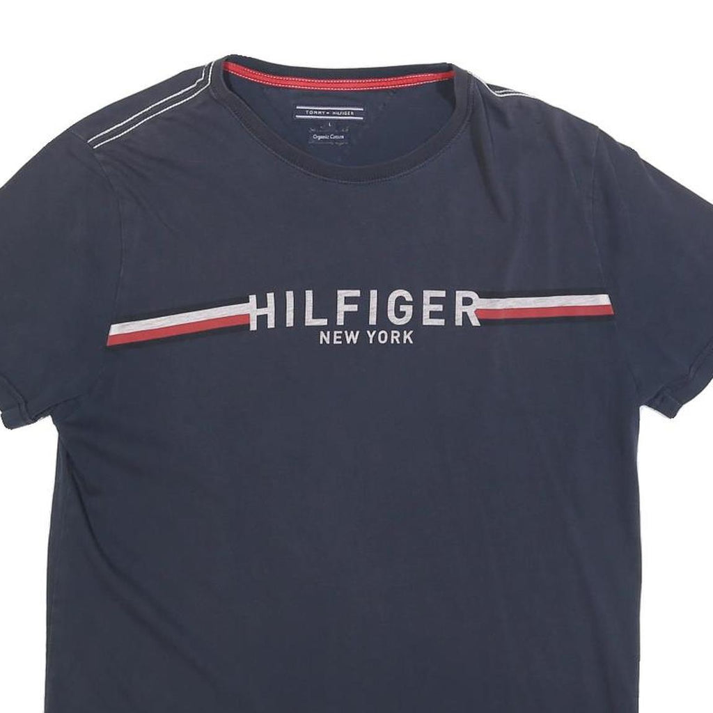 TOMMY HILFIGER Mens Blue Graphic T-Shirt L Short Sleeve Crew Neck Logo Print