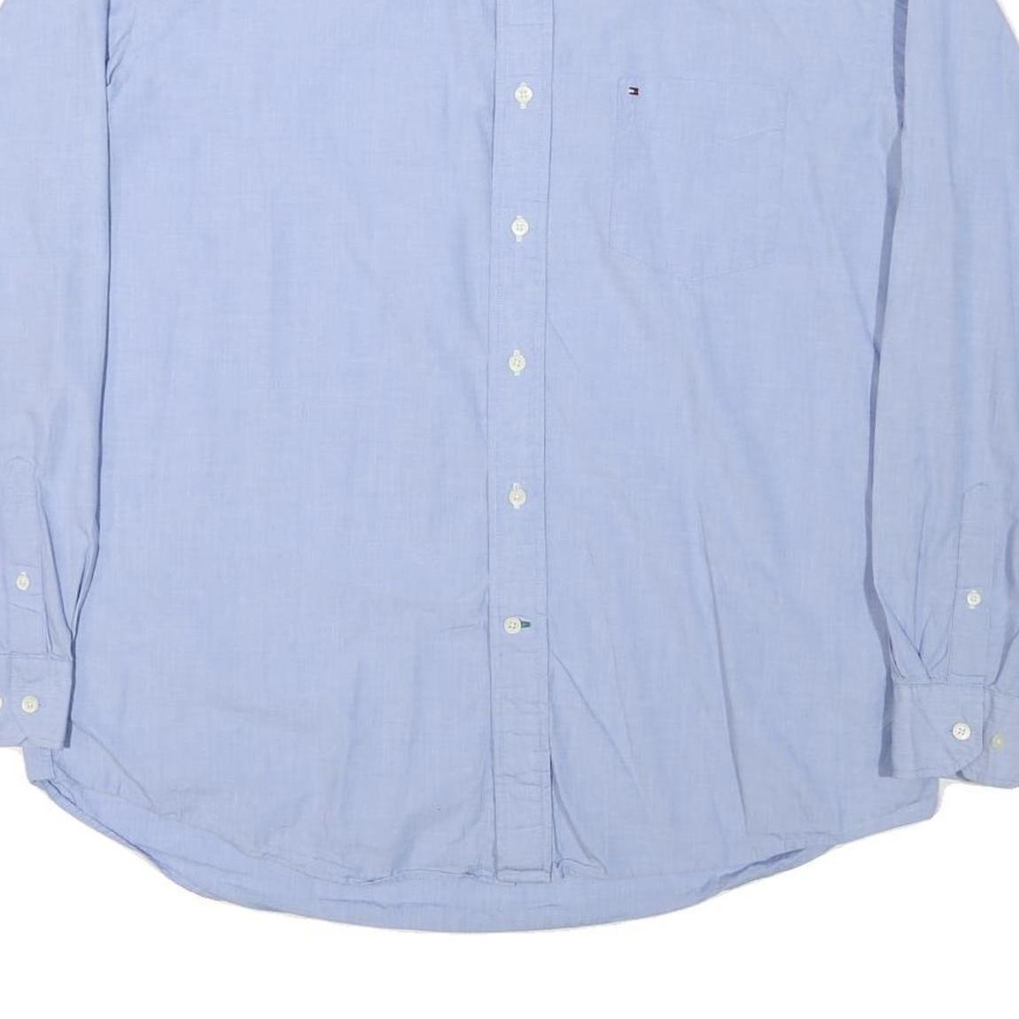 TOMMY HILFIGER Mens Blue Button-Down Shirt XL Cotton Blend Classic Fit Formal