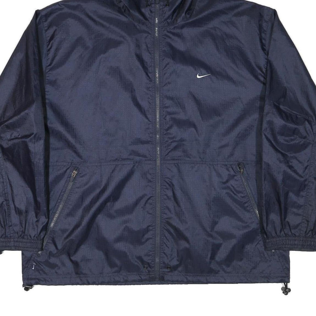 NIKE Mens Navy Blue Hooded Windbreaker Jacket XL Polyester Blend Plain Zip