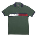 TOMMY HILFIGER Mens Green & Navy Cotton Short Sleeve Polo Shirt S Branded Logo