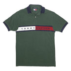 TOMMY HILFIGER Mens Green & Navy Cotton Short Sleeve Polo Shirt S Branded Logo