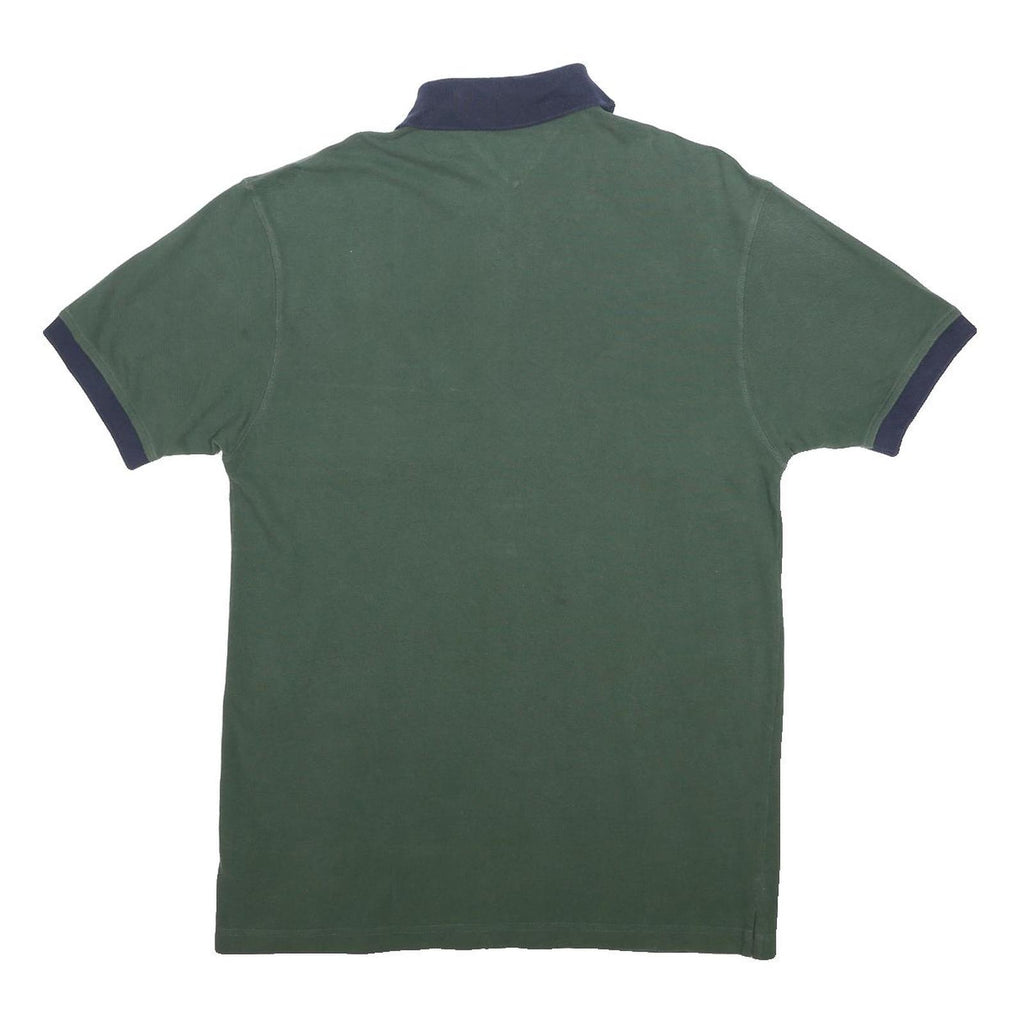 TOMMY HILFIGER Mens Green & Navy Cotton Short Sleeve Polo Shirt S Branded Logo