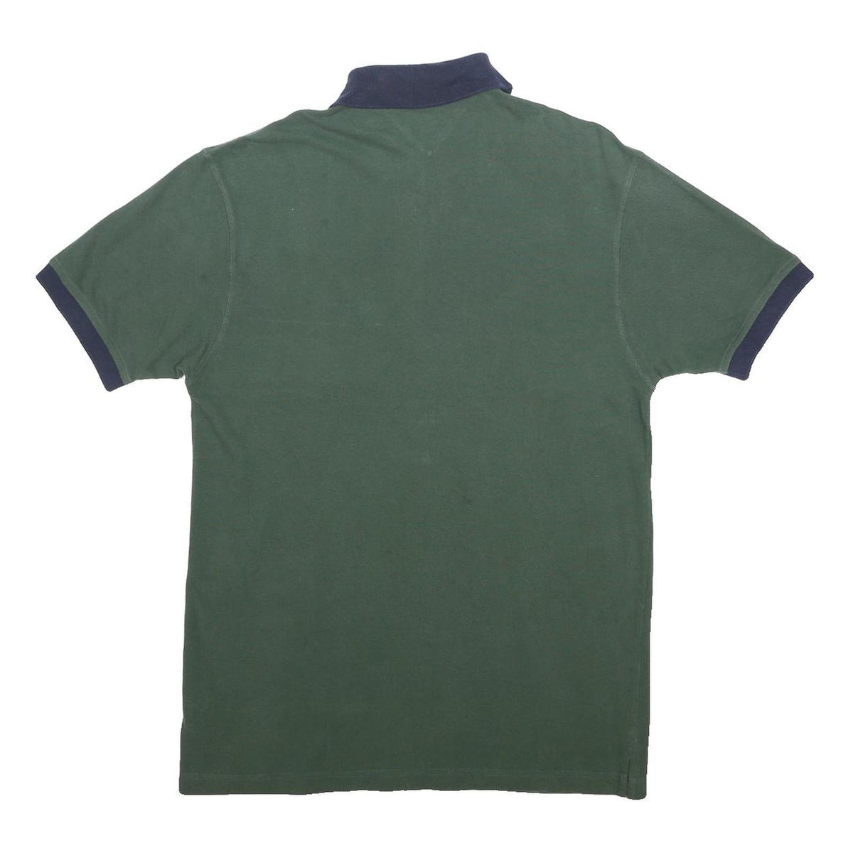 TOMMY HILFIGER Mens Green & Navy Cotton Short Sleeve Polo Shirt S Branded Logo