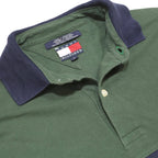 TOMMY HILFIGER Mens Green & Navy Cotton Short Sleeve Polo Shirt S Branded Logo