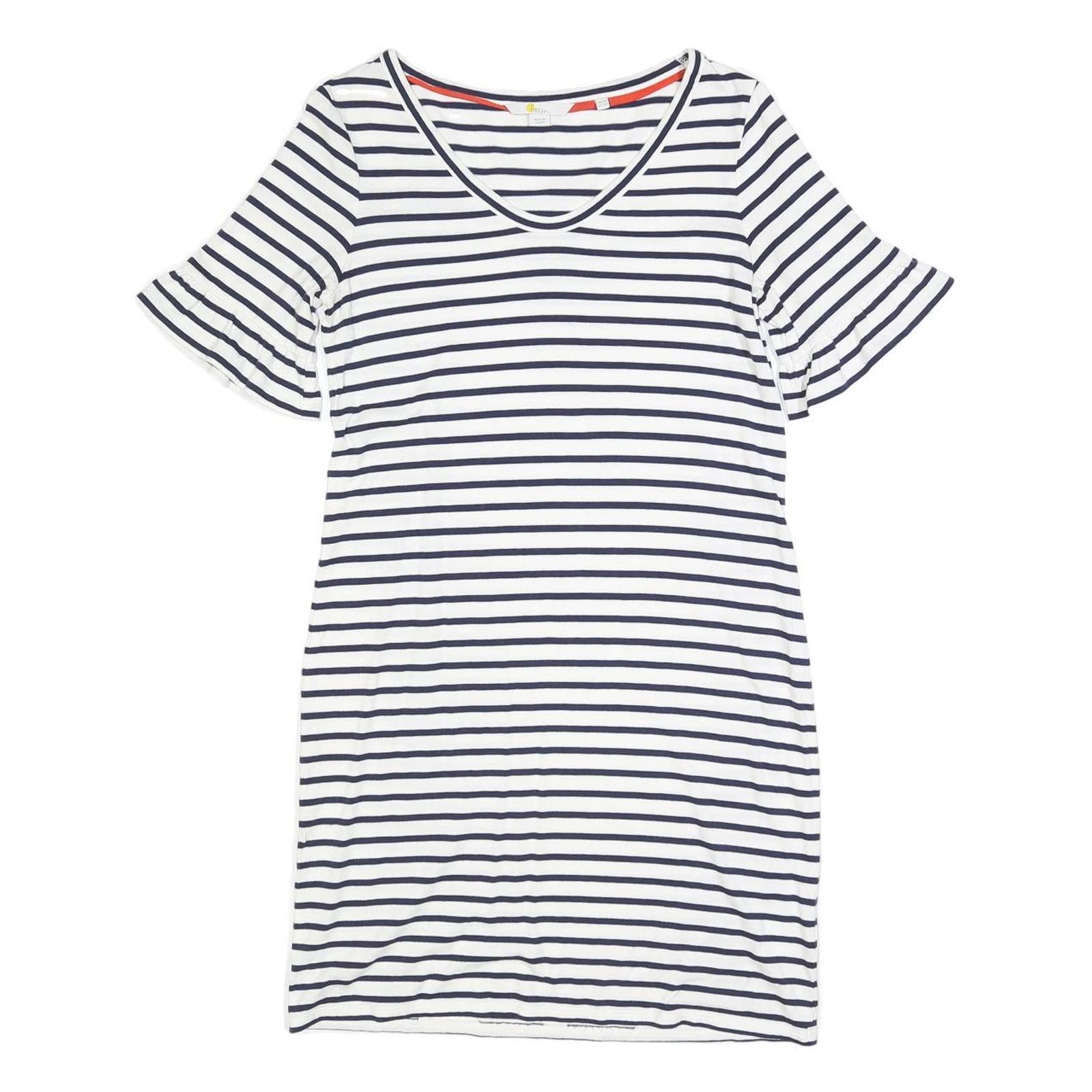 BODEN Womens White & Navy Stripe Day Jersey Short Sleeve Knee Length UK 8