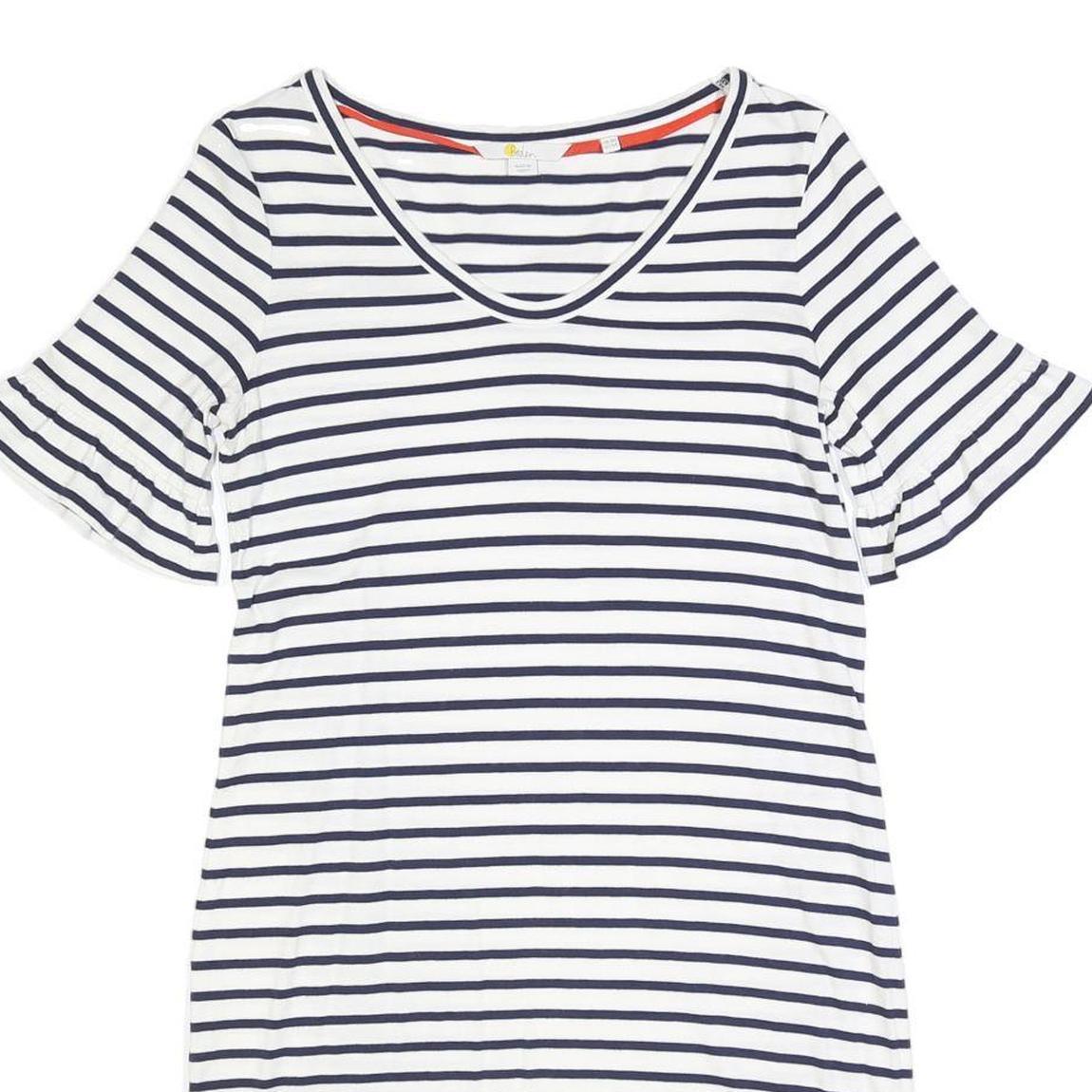 BODEN Womens White & Navy Stripe Day Jersey Short Sleeve Knee Length UK 8