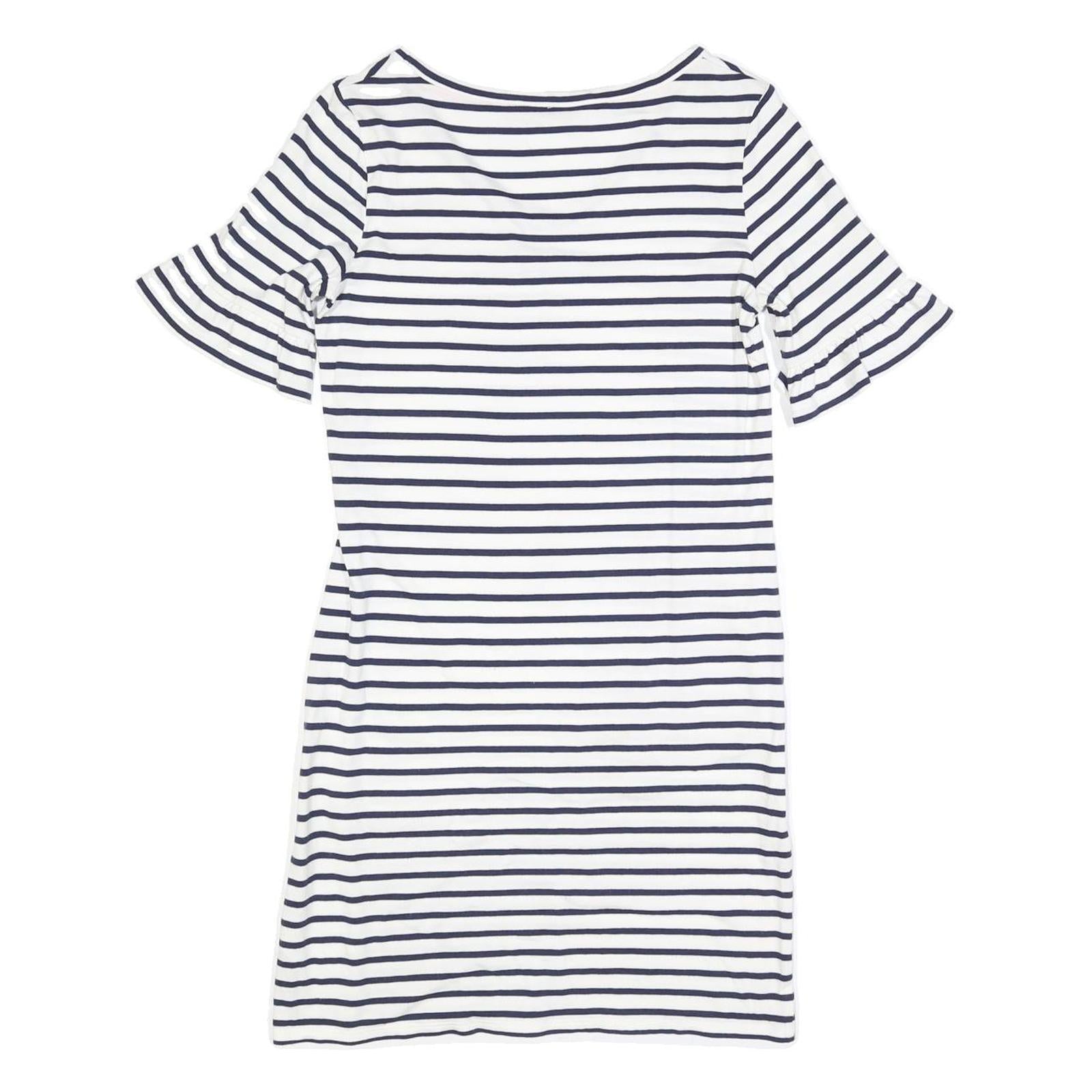 BODEN Womens White & Navy Stripe Day Jersey Short Sleeve Knee Length UK 8