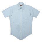 DU POINT Mens Blue Nylon Shirt M Classic Button Collar Short Sleeve