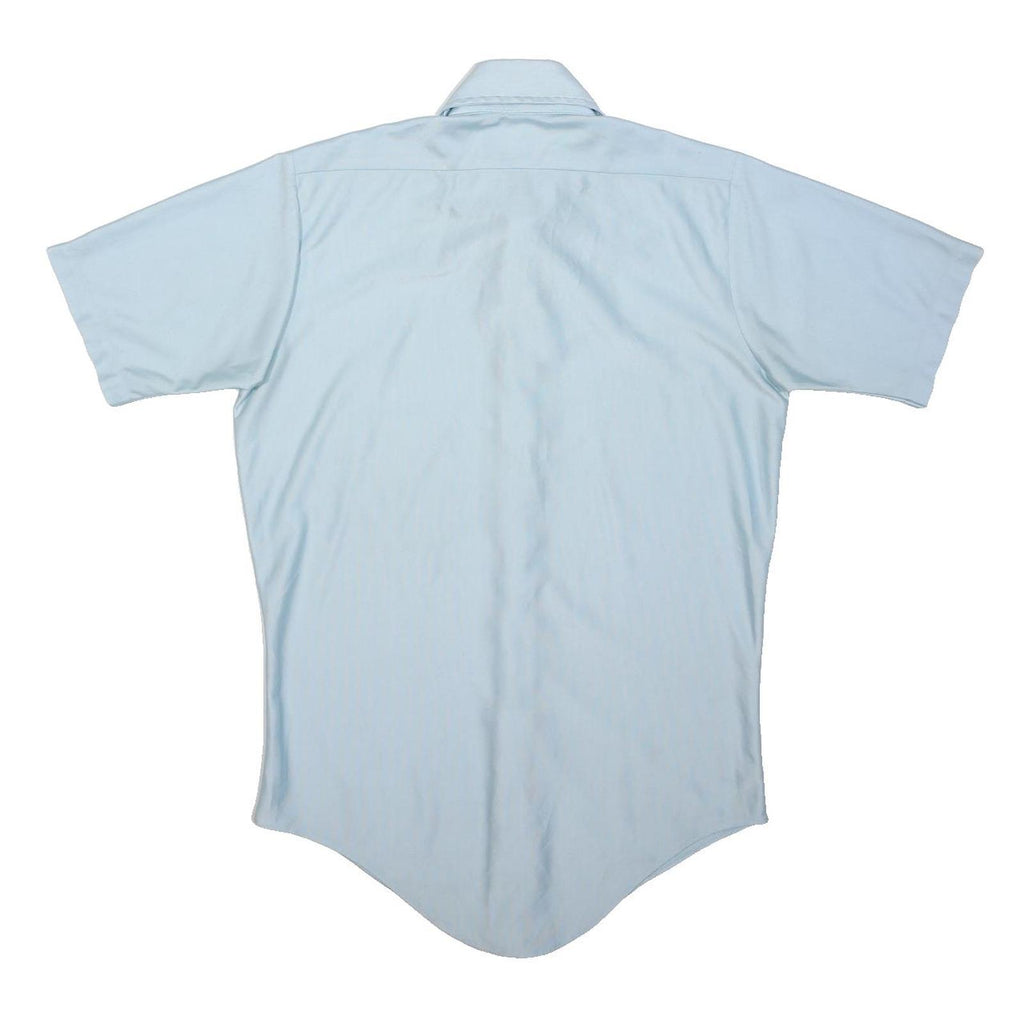 DU POINT Mens Blue Nylon Shirt M Classic Button Collar Short Sleeve