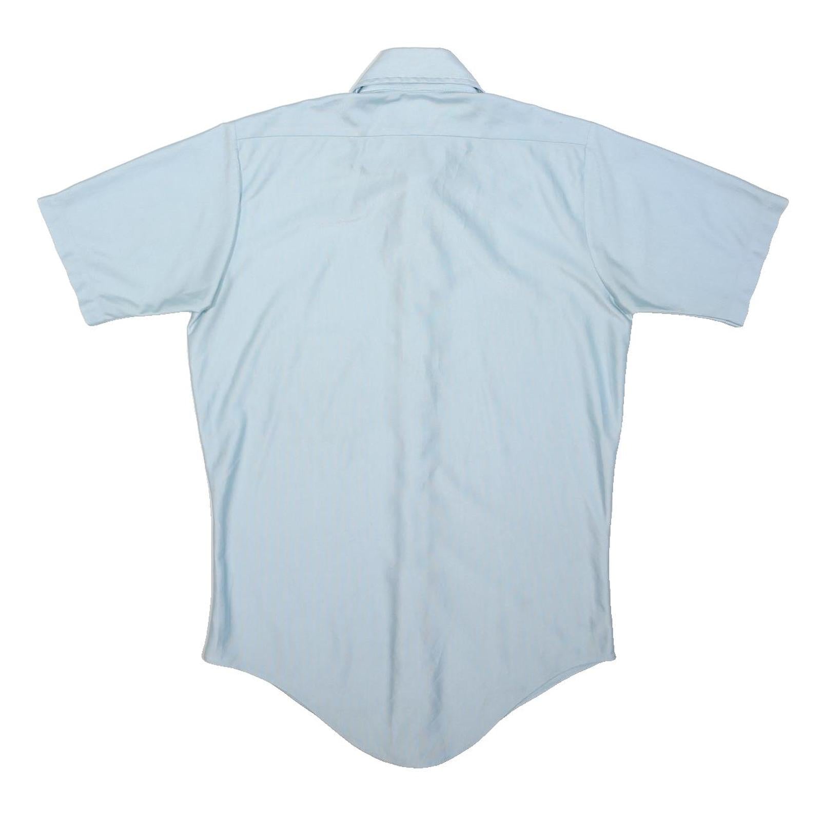 DU POINT Mens Blue Nylon Shirt M Classic Button Collar Short Sleeve