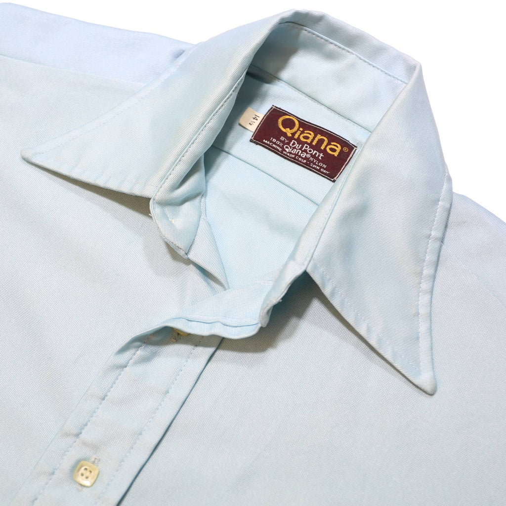 DU POINT Mens Blue Nylon Shirt M Classic Button Collar Short Sleeve