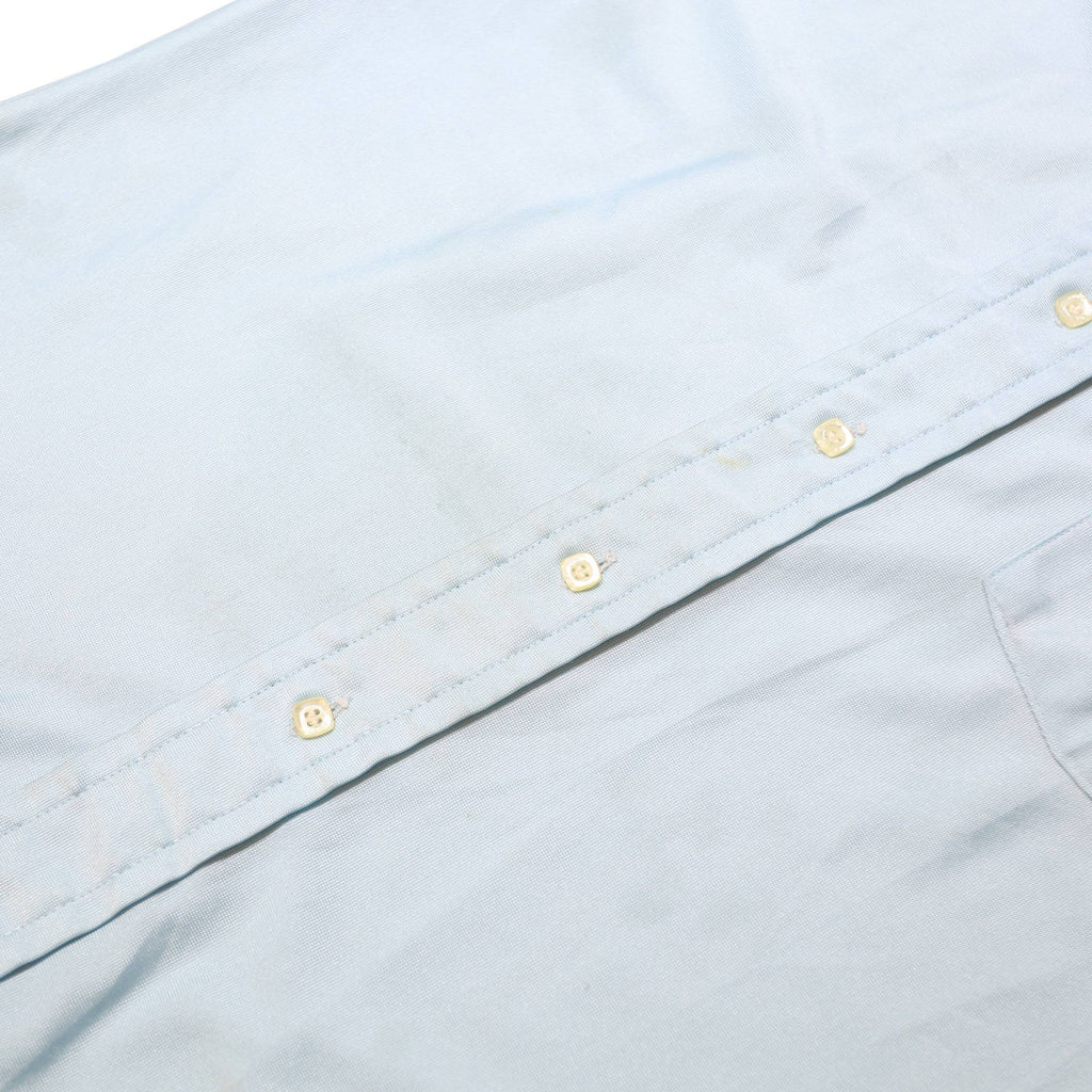 DU POINT Mens Blue Nylon Shirt M Classic Button Collar Short Sleeve