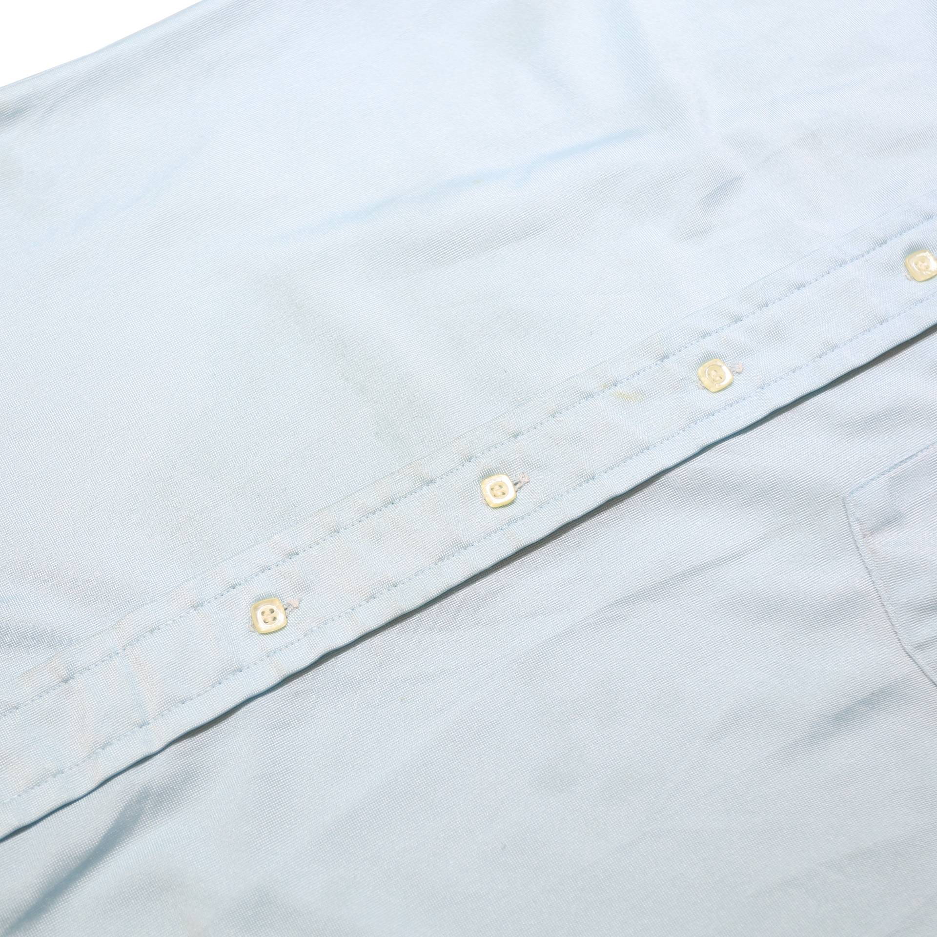 DU POINT Mens Blue Nylon Shirt M Classic Button Collar Short Sleeve