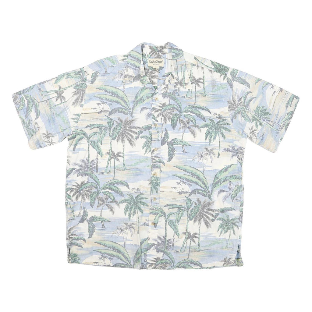 COOKE STREET Mens White & Green Hawaiian Shirt XL Tropical Cotton Blend