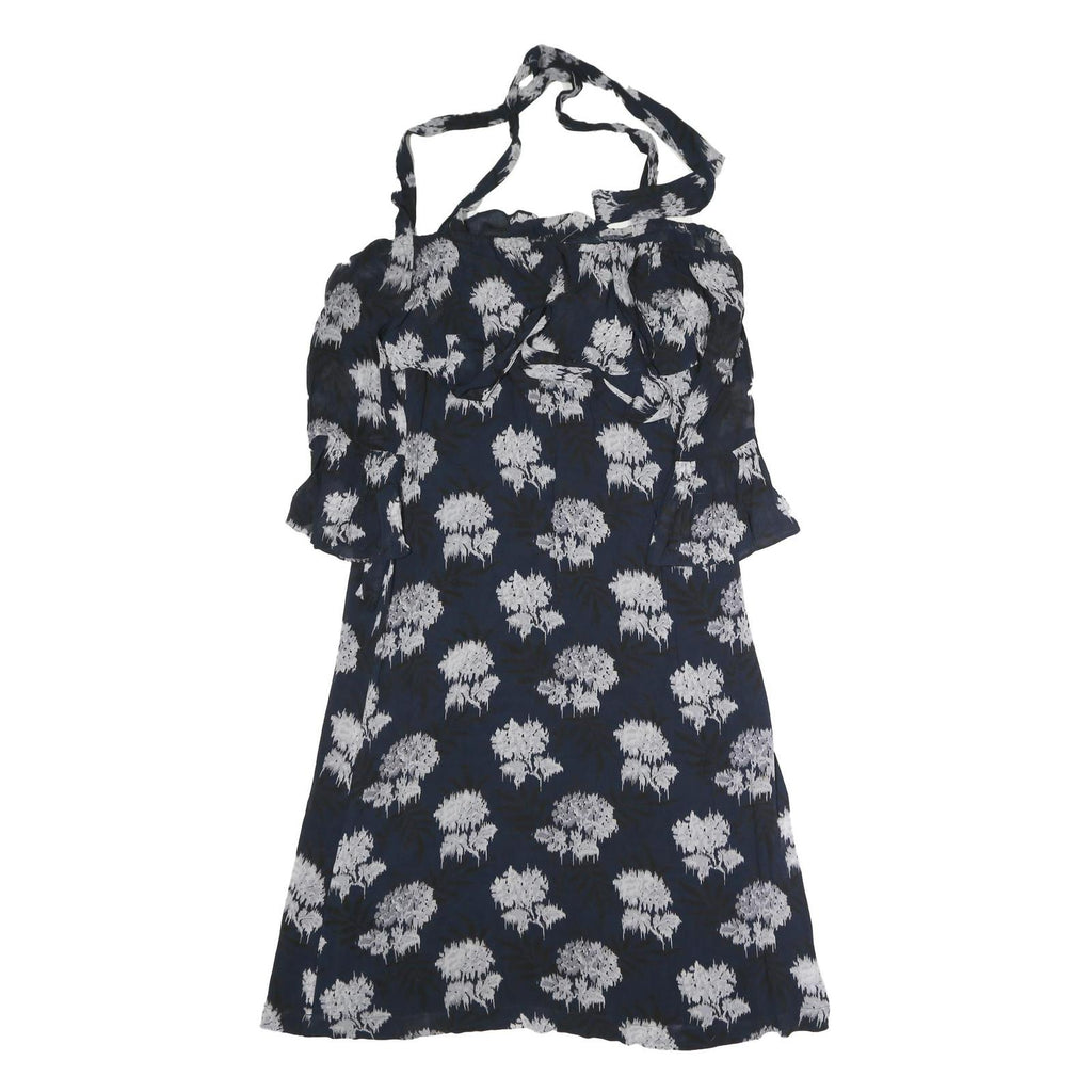 GANNI Womens Black & White Floral Day Polyester Mini Dress L Halter Neck