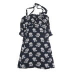 GANNI Womens Black & White Floral Day Polyester Mini Dress L Halter Neck