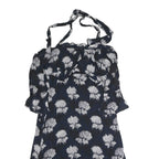 GANNI Womens Black & White Floral Day Polyester Mini Dress L Halter Neck