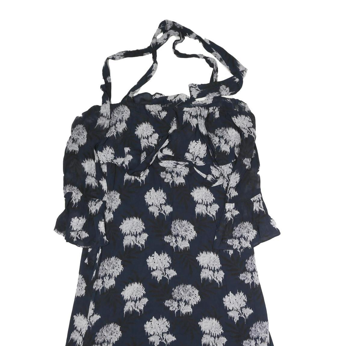 GANNI Womens Black & White Floral Day Polyester Mini Dress L Halter Neck