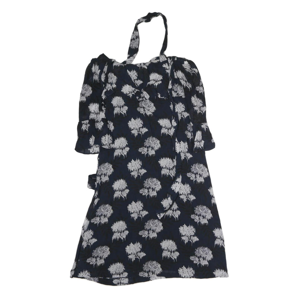 GANNI Womens Black & White Floral Day Polyester Mini Dress L Halter Neck