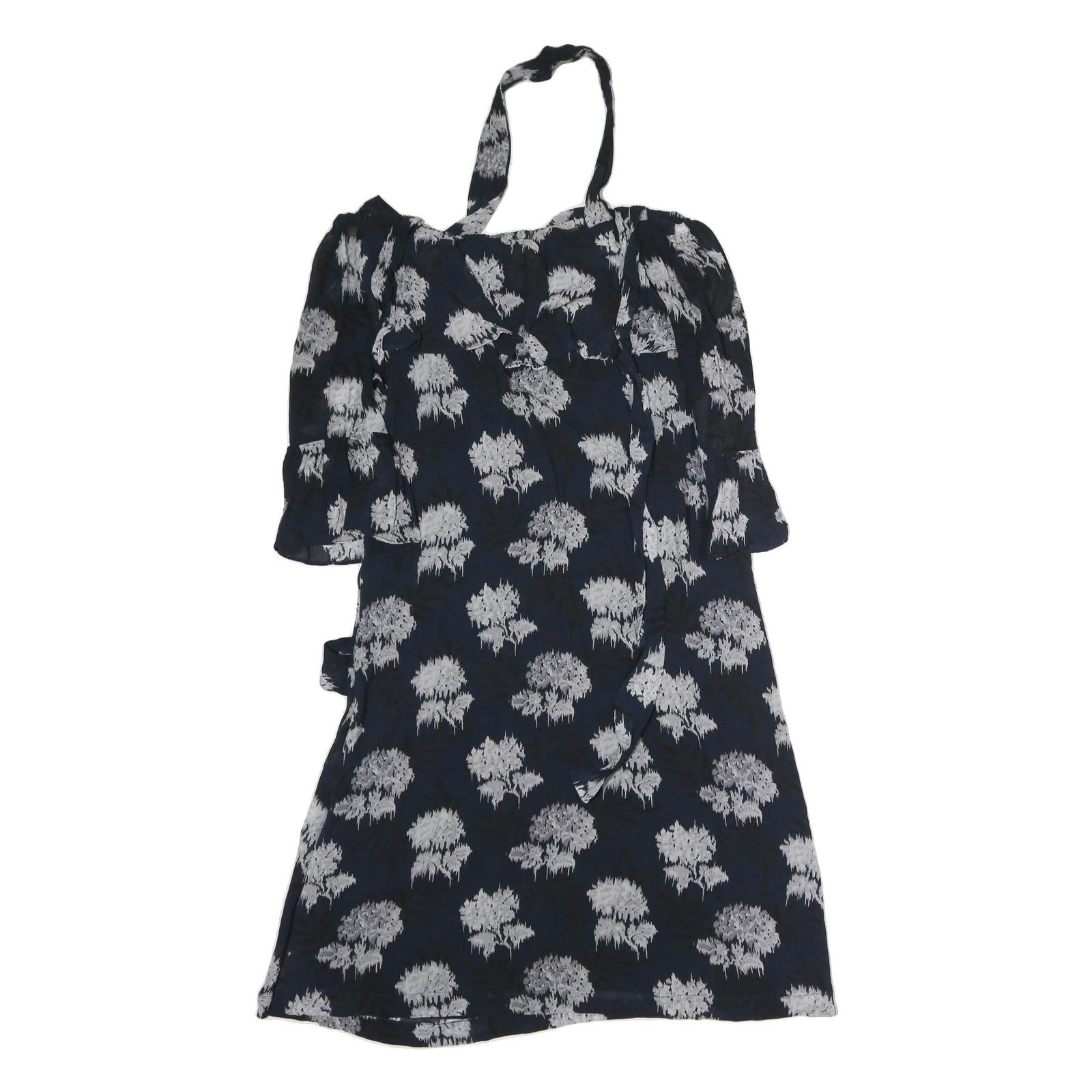GANNI Womens Black & White Floral Day Polyester Mini Dress L Halter Neck