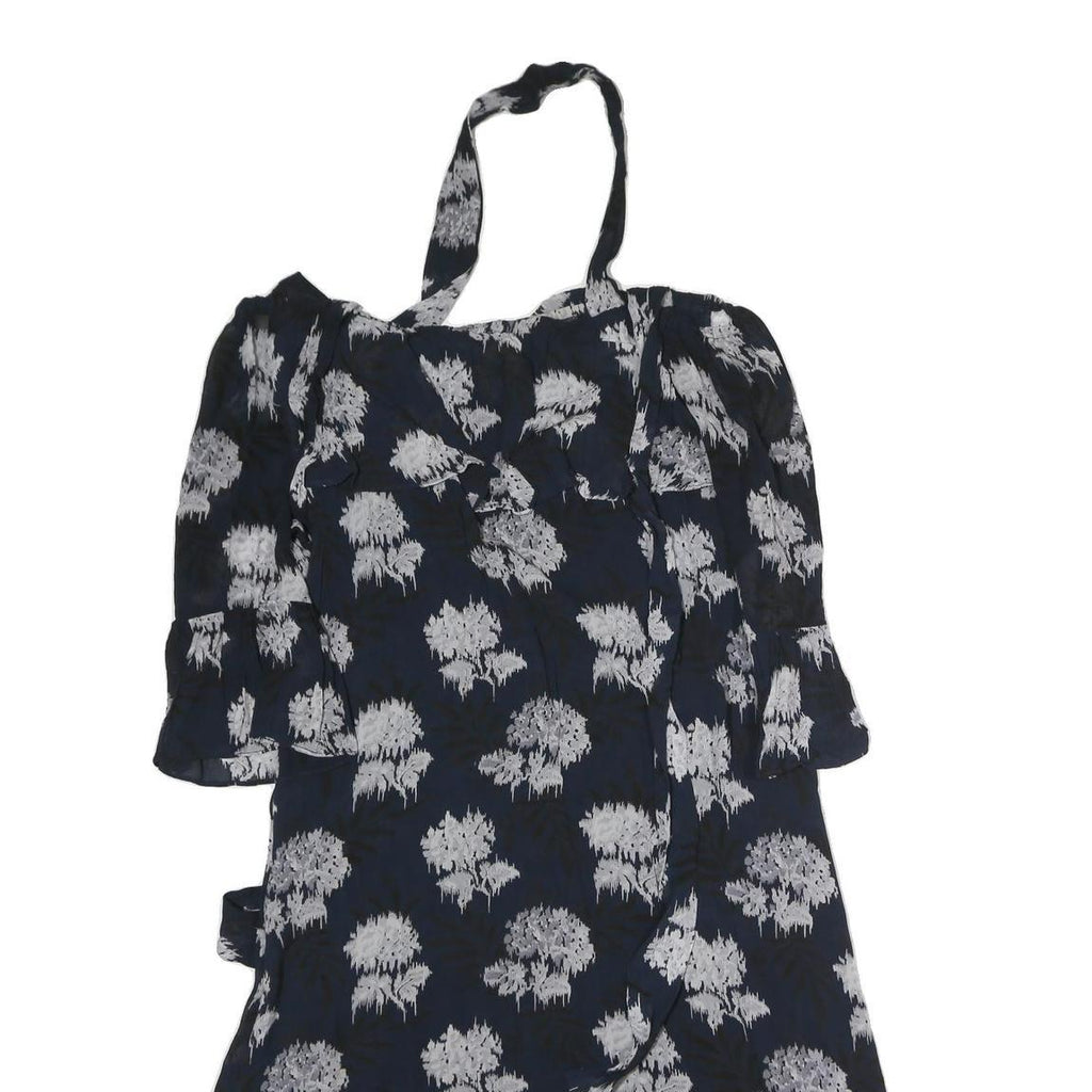 GANNI Womens Black & White Floral Day Polyester Mini Dress L Halter Neck