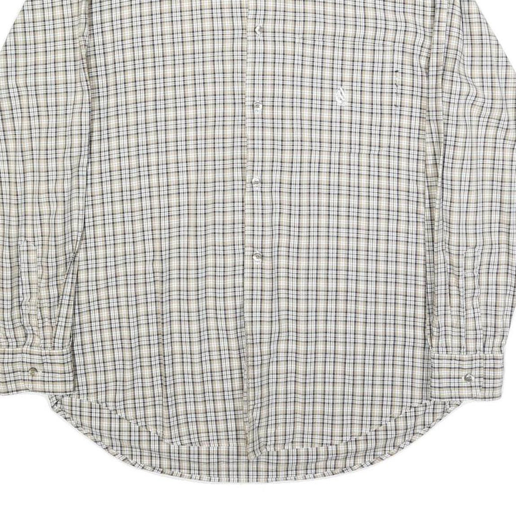 NAUTICA Mens Beige & Brown Checked Shirt M Cotton Blend Casual Button Down Long
