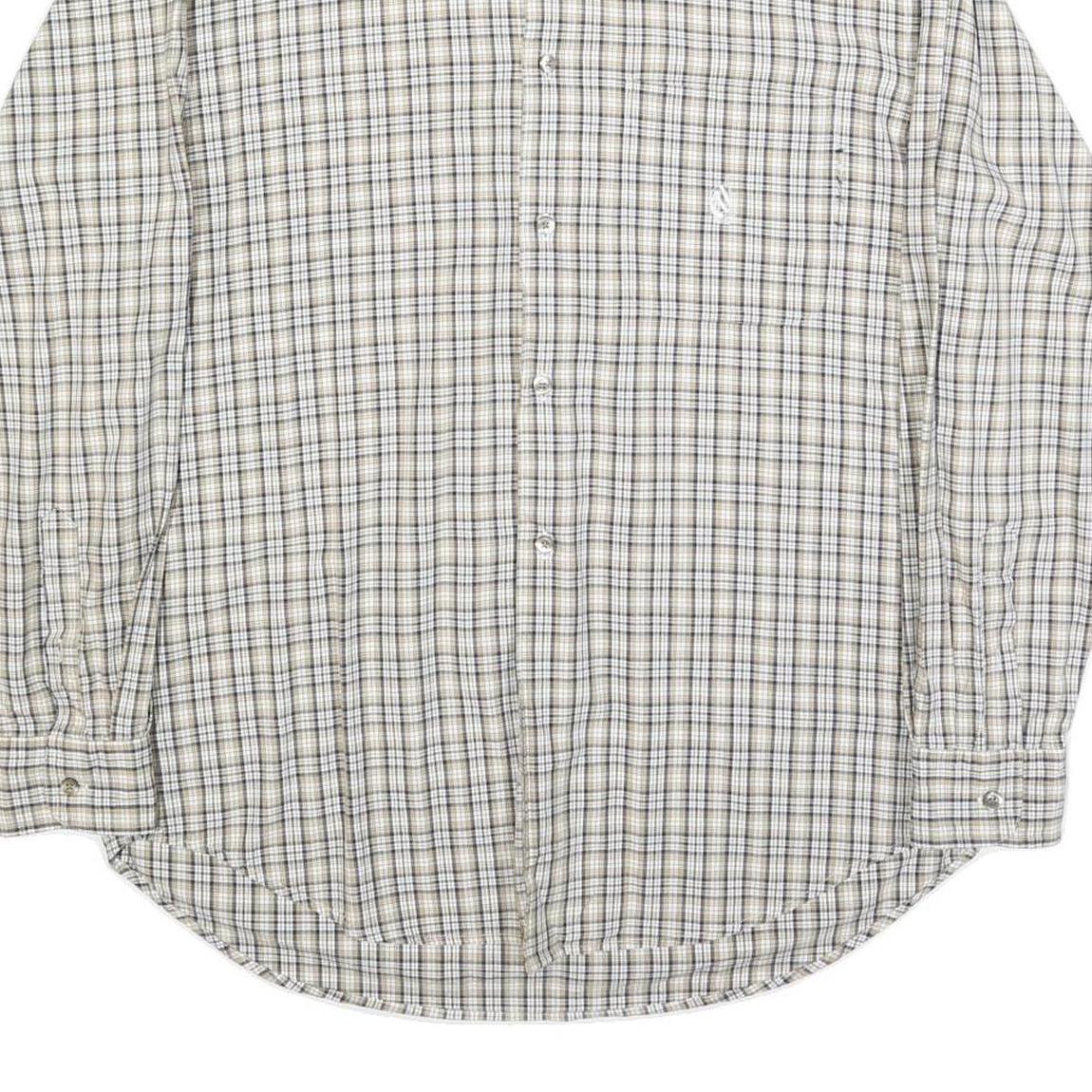 NAUTICA Mens Beige & Brown Checked Shirt M Cotton Blend Casual Button Down Long