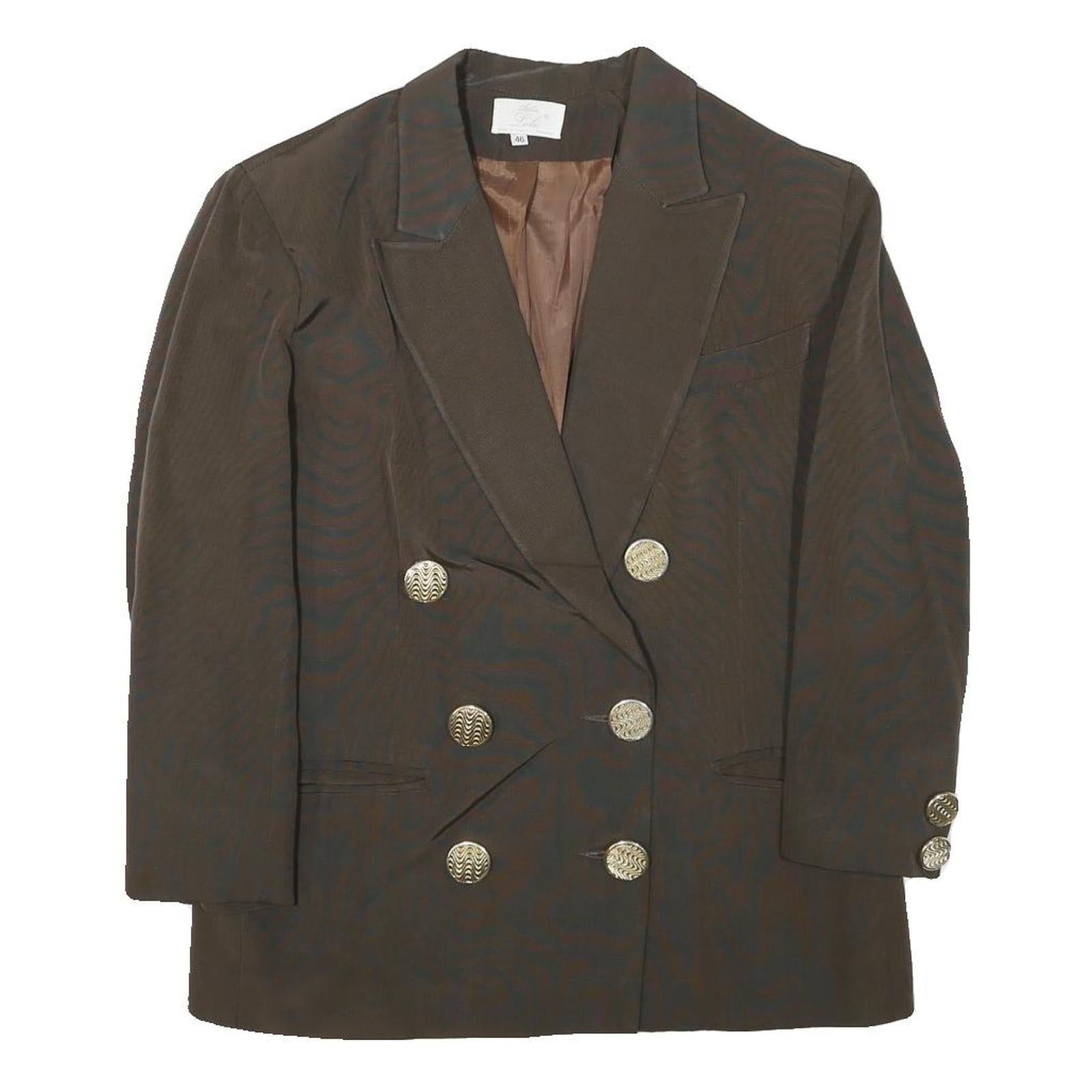 LUTI Womens Brown Wool Blend Button Jacket M Plain Classic Tailored